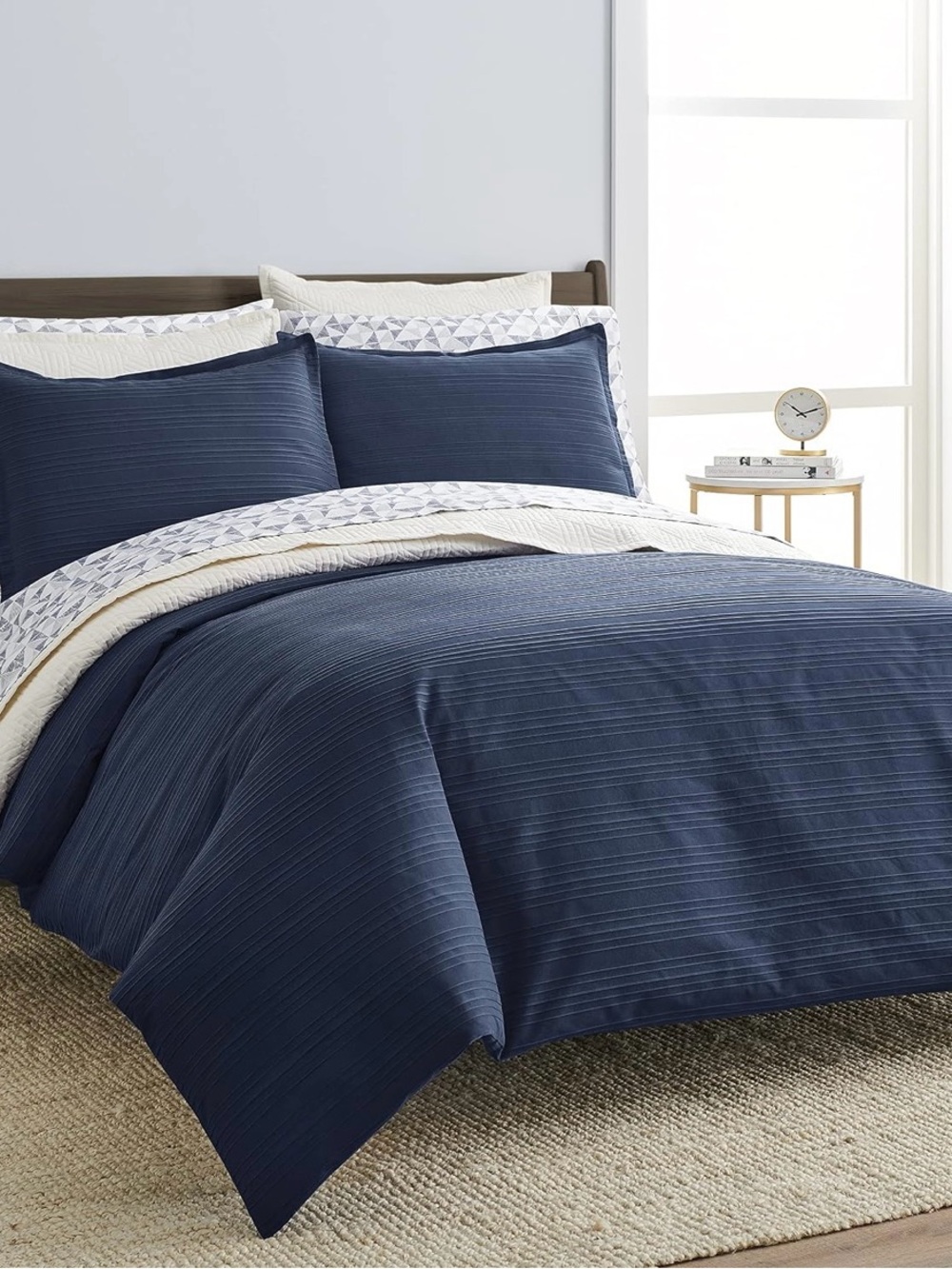 Scott Living King 3pc Duvet Cover Set 100% Cotton Navy With 2 Pillow Shams